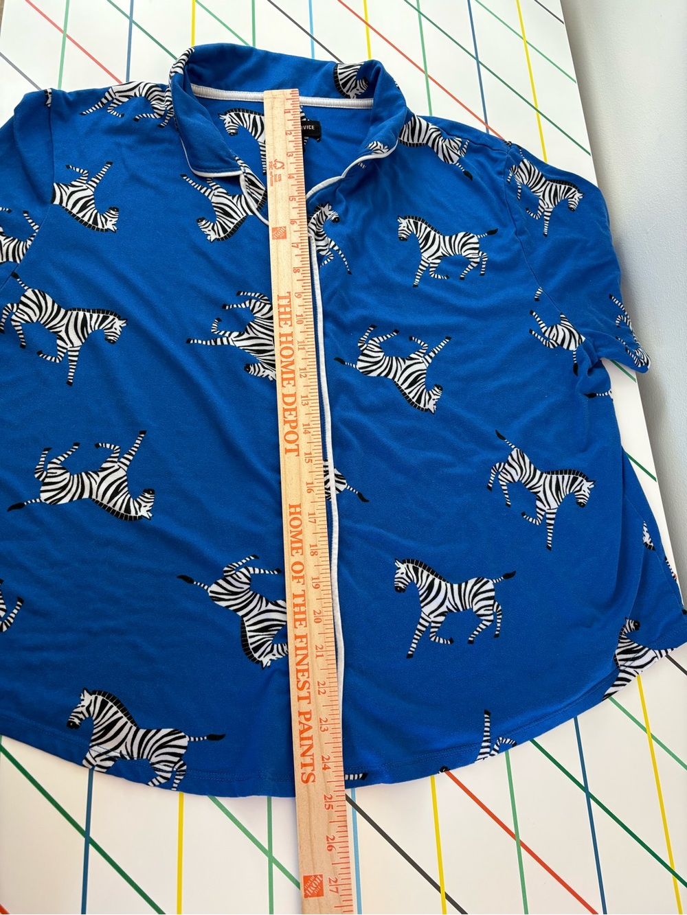 Room Service Blue Zebra Print Short Sleeve Cropped Pants Pajama 2PC Set XL EUC - Picture 6 of 13